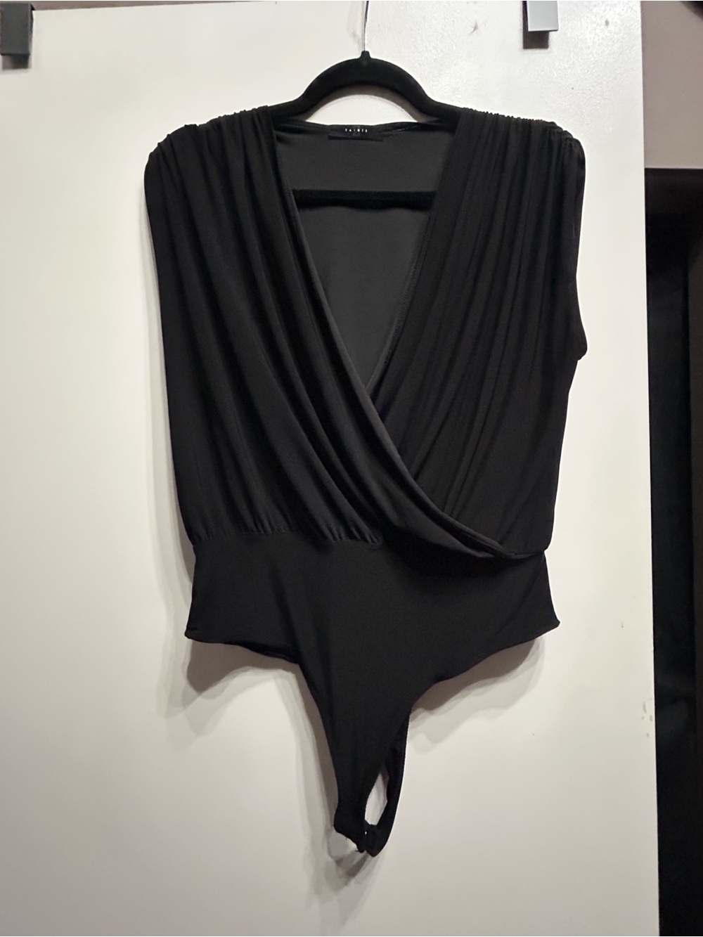 Classic Black Bodysuit with Draped Front